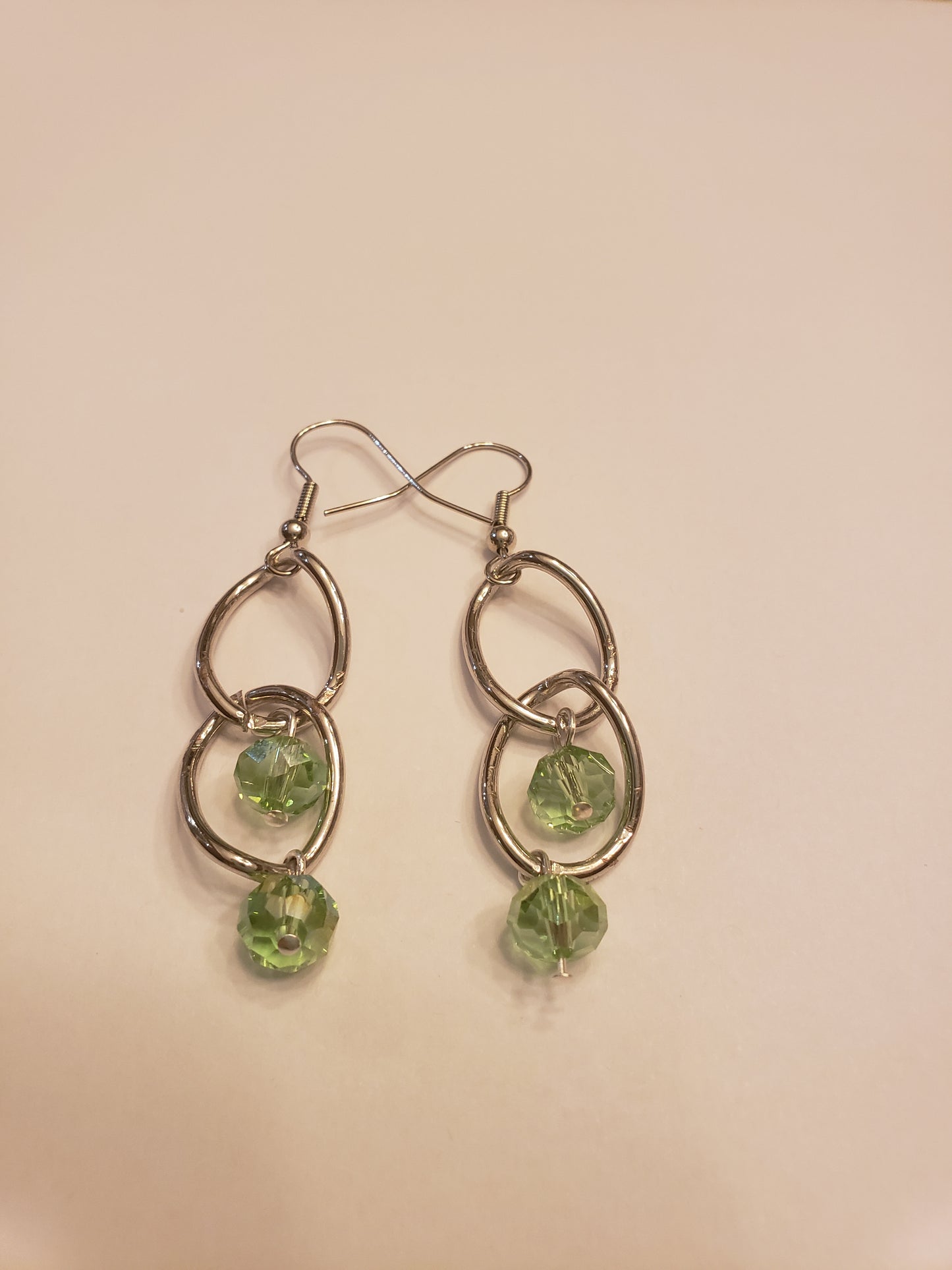 108E Green Crystals on Big Chain Earrings