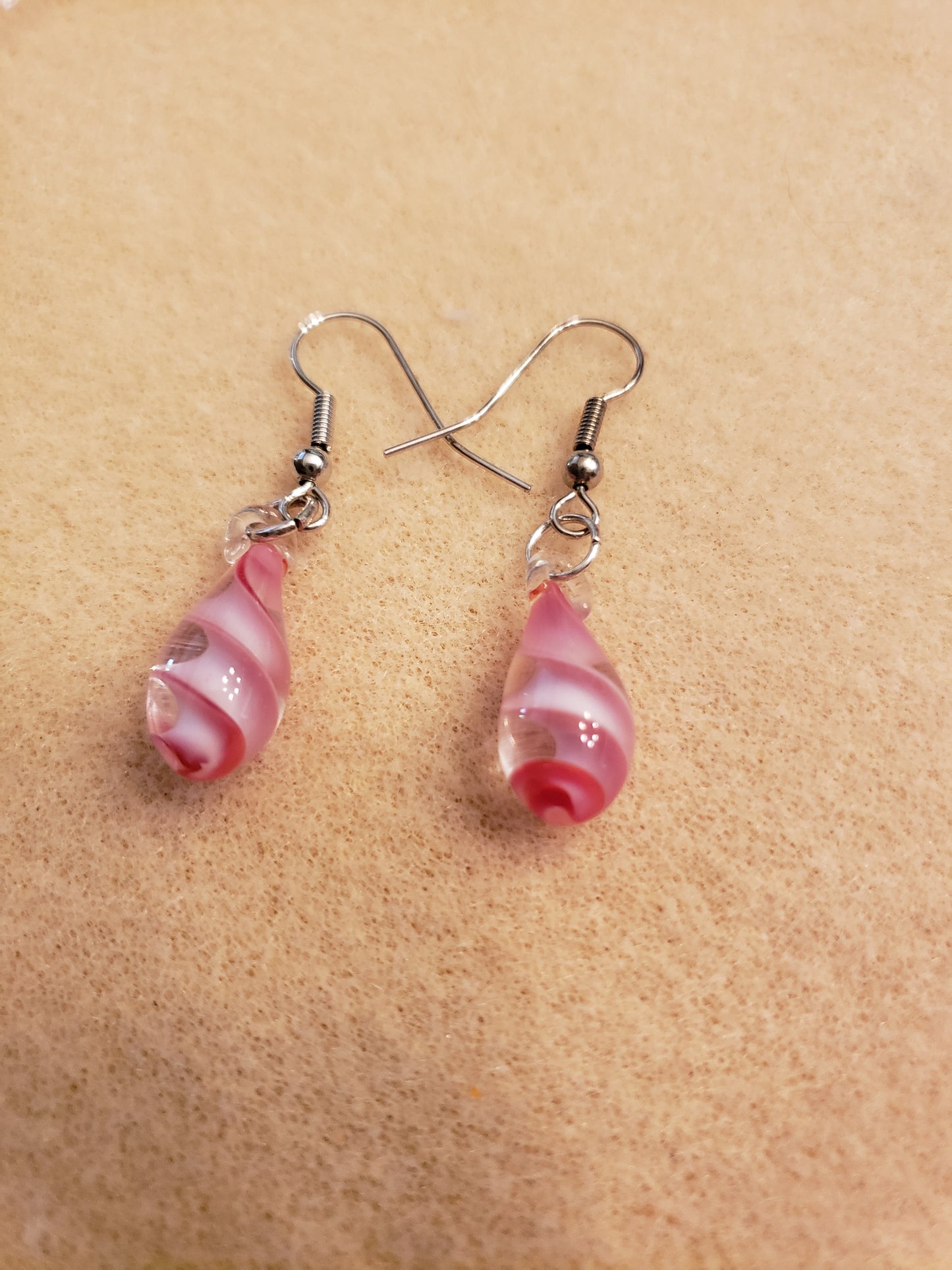 44E Pear Shaped Pink Stripe Earrings