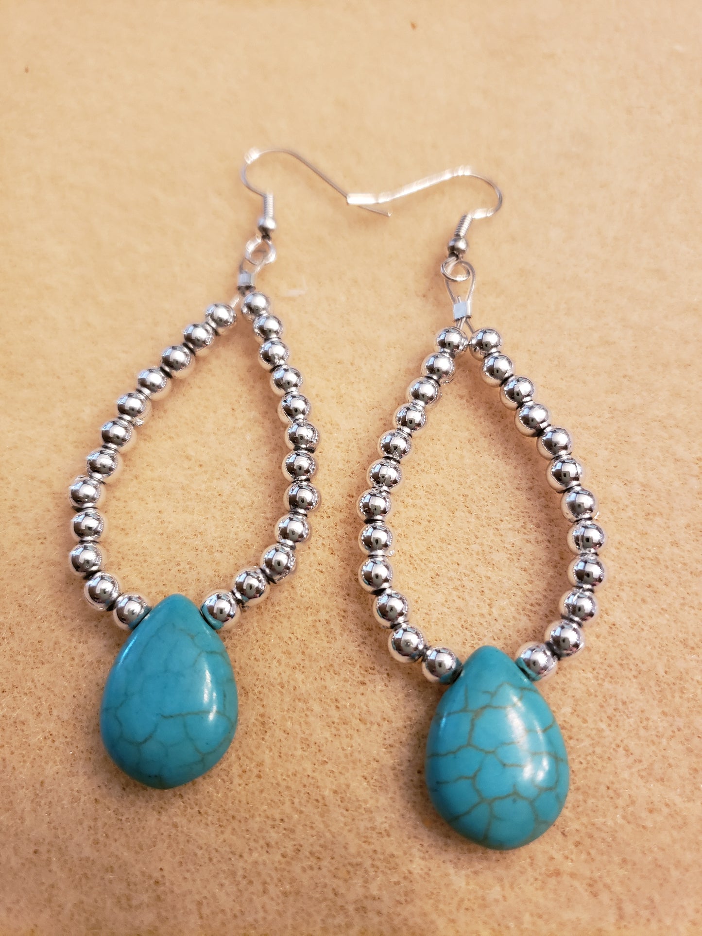 127E Turquoise Silver Hoop Earrings