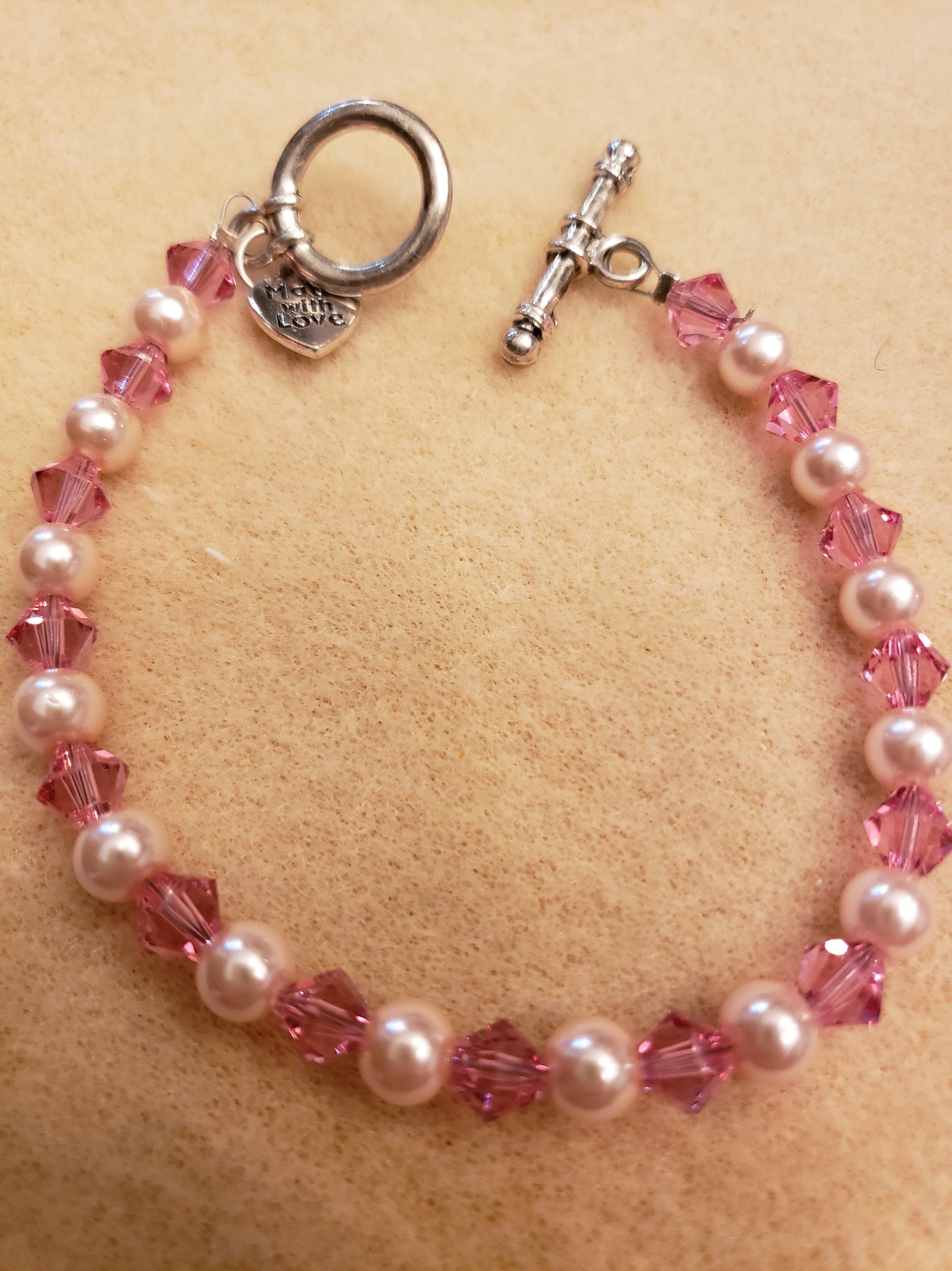8B Pink Crystal and Pearl Bracelet
