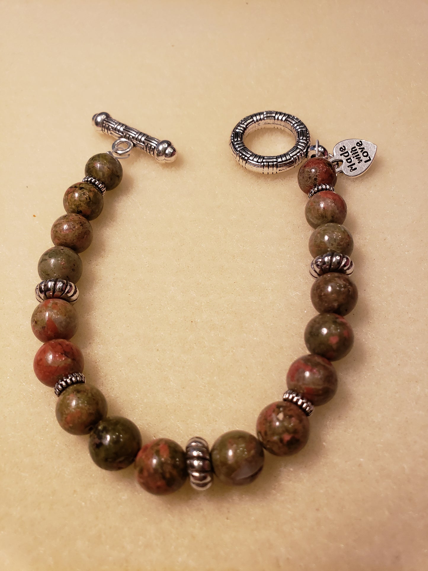 562B Unakite & Silver Bracelet