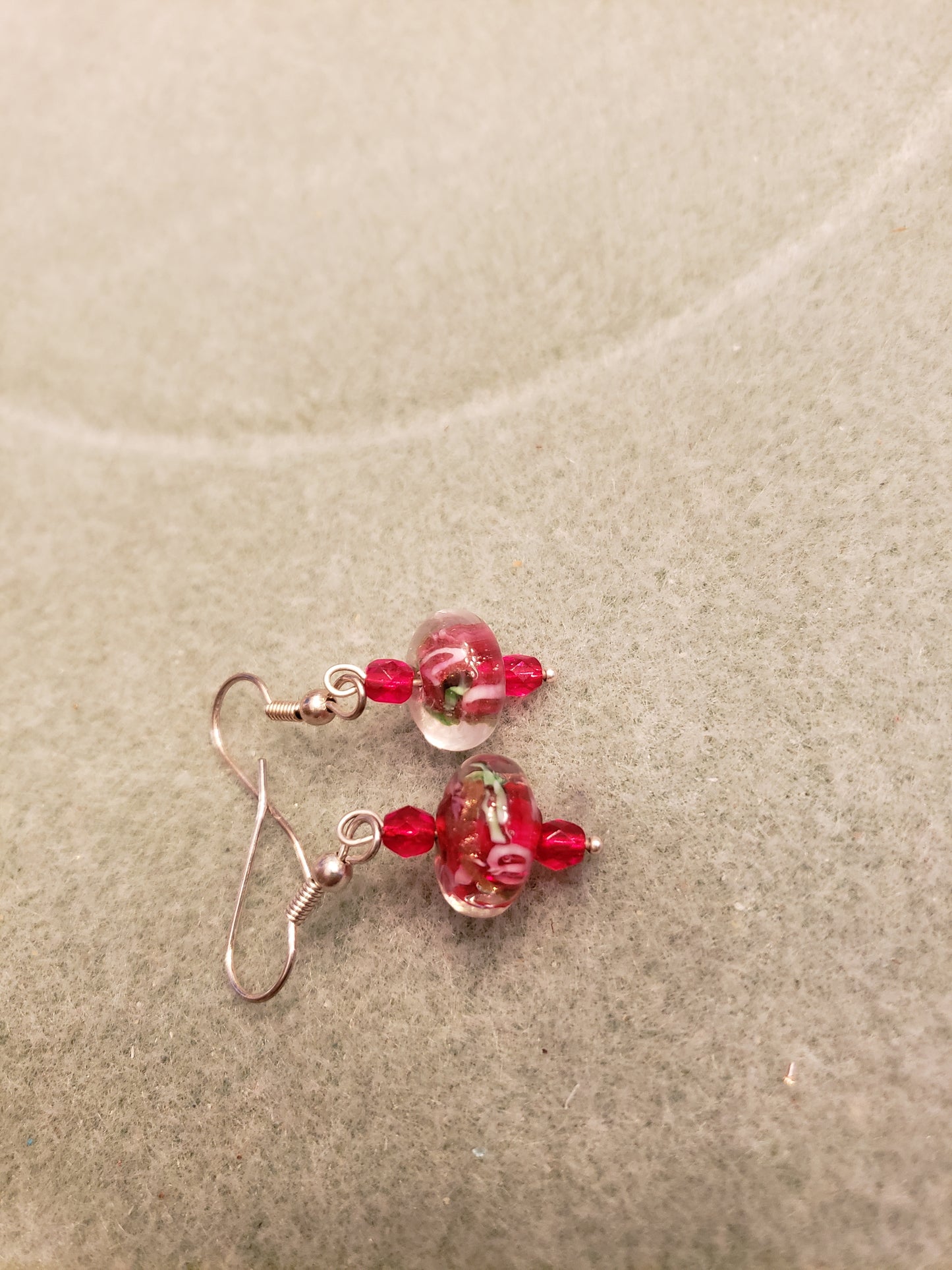 102E Large Red and Green Flower Earrings