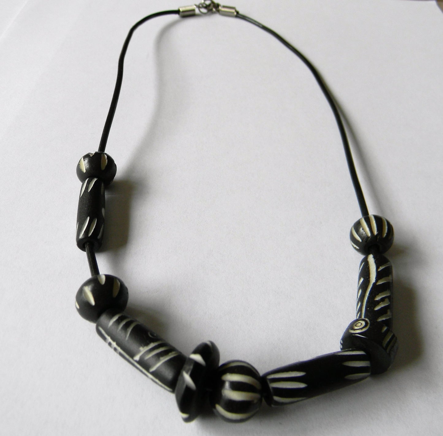 129N Boho Black and White Necklace