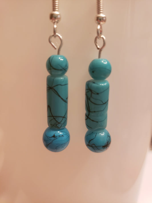 116E Tube Shaped Turquoise Earrings