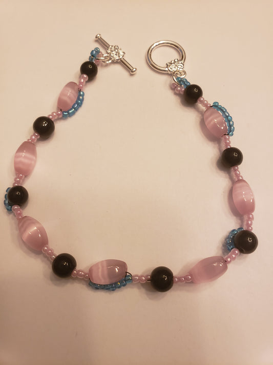 526B Turquoise Seed Bead Pink Bracelet