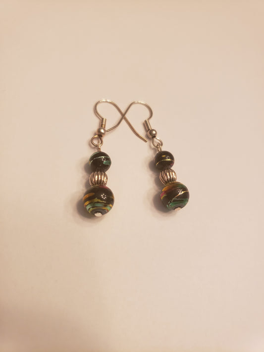 16E Black Beads with Red and Gold Stripes Earrings