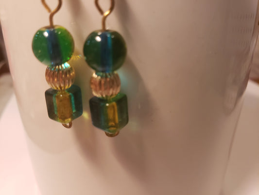 83E Square/Round Blue/Green Earrings