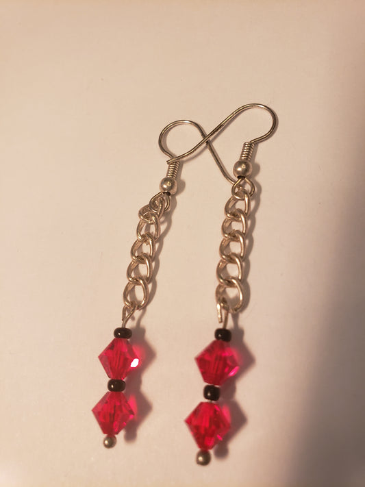 79E Duo Red Crystals from Chain Earrings