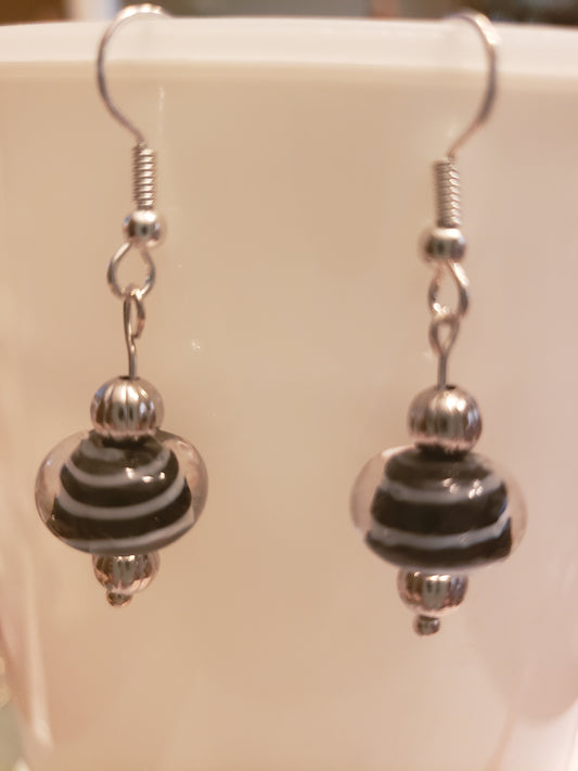 92 e Black Swirl and Silver Earrings