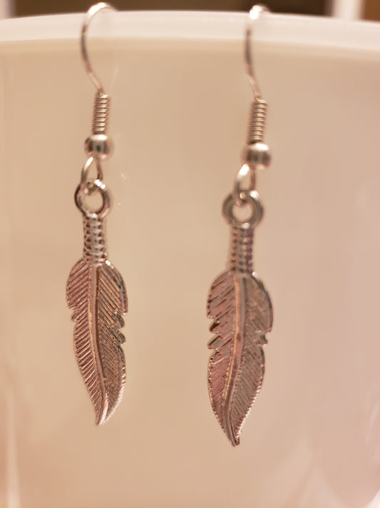 52E Silver Feather Earrings