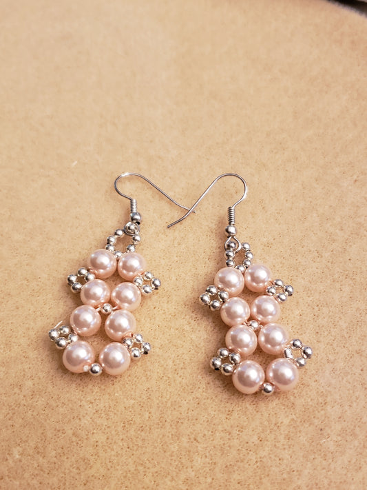 107E Hand Sown Pink Earrings