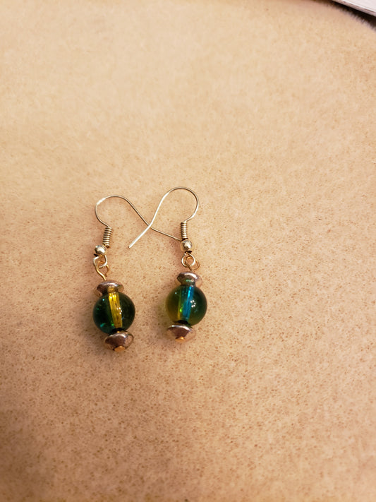 42E Rainbow Bead with Gold Earrings