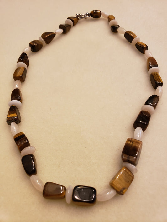 76N Tiger eye and Bone Necklace