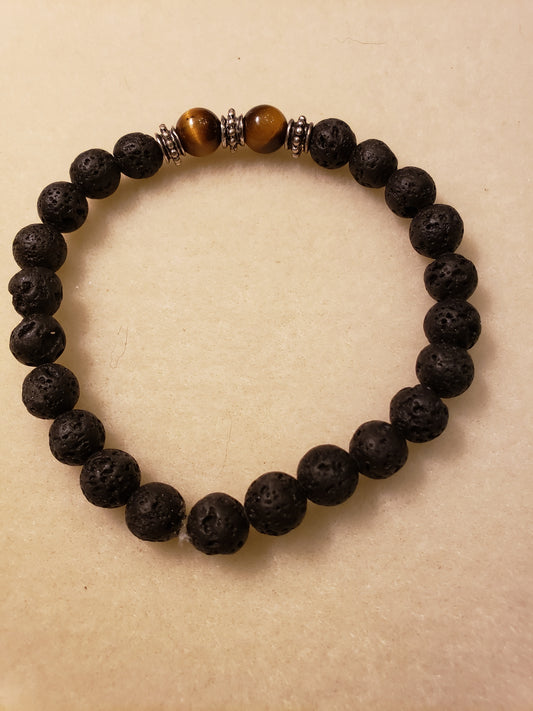 16LB Tiger Eye and Lava Bracelet