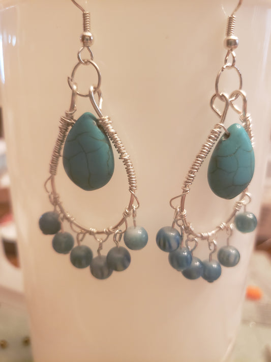 153E Wire wrapped Turquoise with dangles Earrings