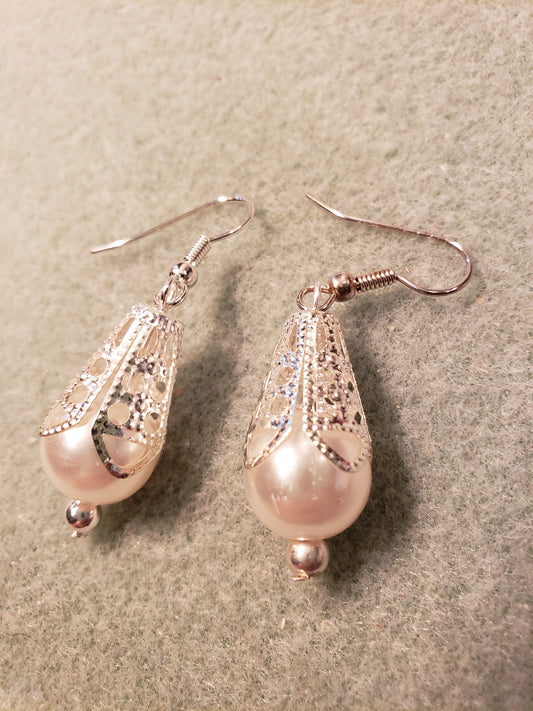 101E Silver Covered Pearl Earrings