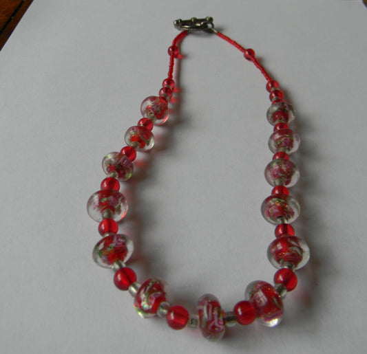 113N Red Flowered Necklace